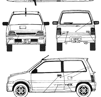 Daihatsu Mira Turbo (1987) - Дайхацу  - чертежи, габариты, рисунки автомобиля