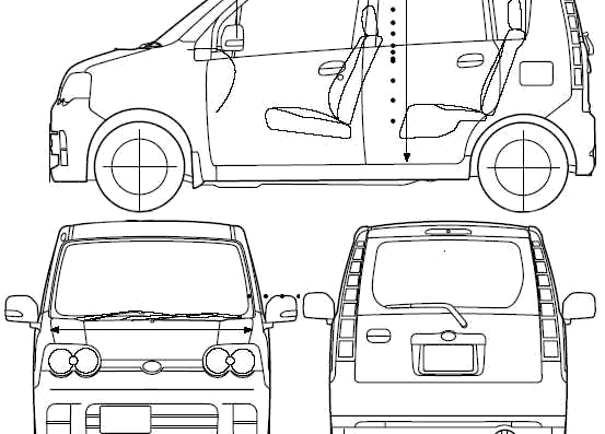 Daihatsu Move Custom (2005) - Дайхацу  - чертежи, габариты, рисунки автомобиля