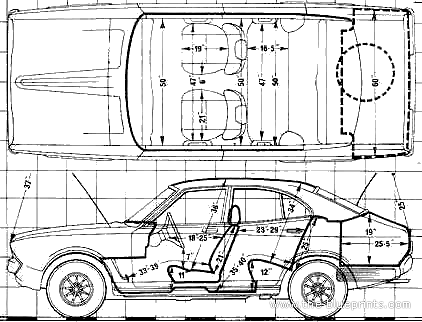 Datsun 140J Violet (1976) - Датсун - чертежи, габариты, рисунки автомобиля