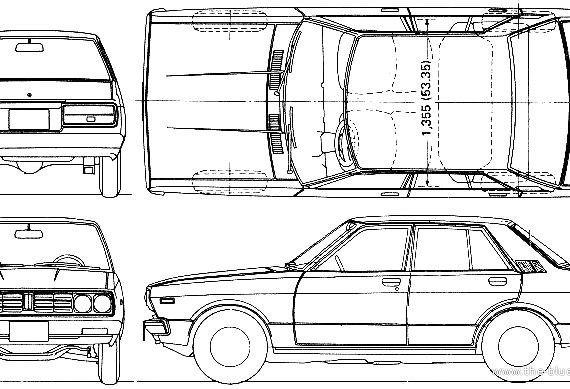 Datsun 160J Violet (1976) - Датсун - чертежи, габариты, рисунки автомобиля