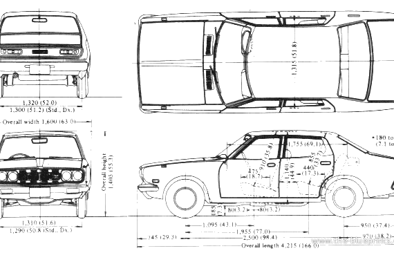Datsun 180 B 610 - Датсун - чертежи, габариты, рисунки автомобиля