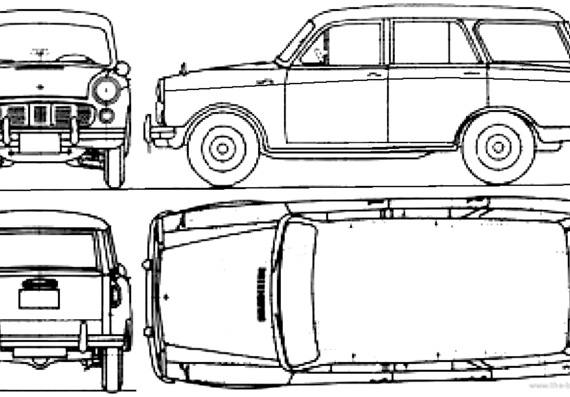 Datsun 310 Bluebird Wagon (1960) - Датсун - чертежи, габариты, рисунки автомобиля