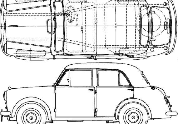 Datsun Bluebird 110 (1955) - Датсун - чертежи, габариты, рисунки автомобиля