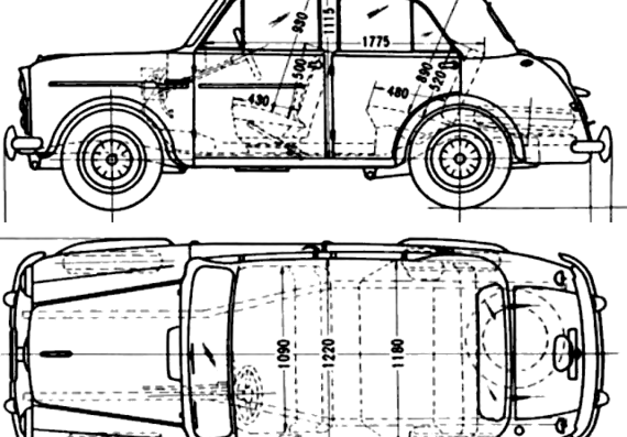 Datsun Bluebird 210 (1957) - Датсун - чертежи, габариты, рисунки автомобиля