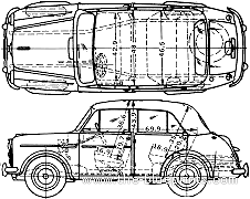 Datsun Bluebird 210 (1958) - Датсун - чертежи, габариты, рисунки автомобиля