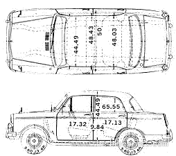 Datsun Bluebird 312 (1963) - Датсун - чертежи, габариты, рисунки автомобиля