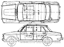 Datsun Bluebird 410 (1965) - Датсун - чертежи, габариты, рисунки автомобиля