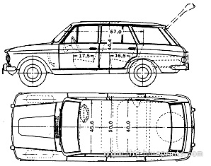 Datsun Bluebird 410 Wagon (1965) - Датсун - чертежи, габариты, рисунки автомобиля