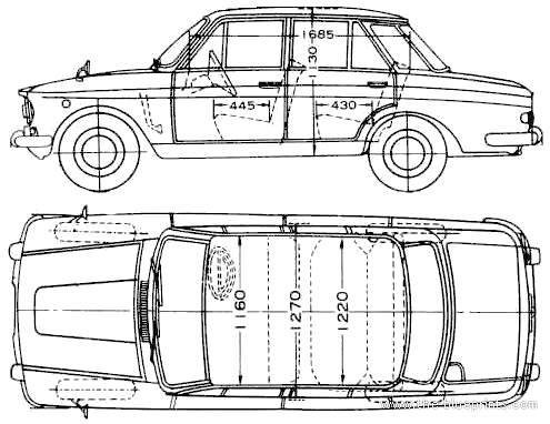 Datsun Bluebird 411 (1967) - Датсун - чертежи, габариты, рисунки автомобиля