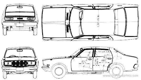 Datsun Bluebird 610 180B 4-Door (1977) - Датсун - чертежи, габариты, рисунки автомобиля