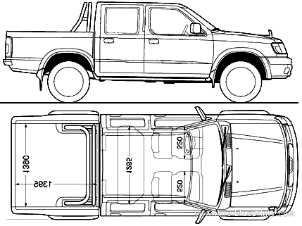 Datsun D-22 Pick-Up Twin Cab (1999) - Датсун - чертежи, габариты, рисунки автомобиля