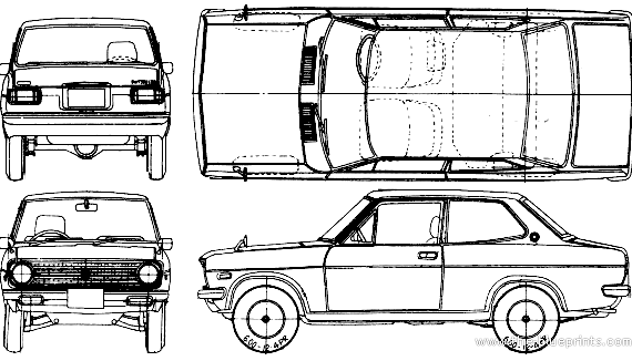 Datsun Sunny 1200 Deluxe 2-Door (1972) - Датсун - чертежи, габариты, рисунки автомобиля