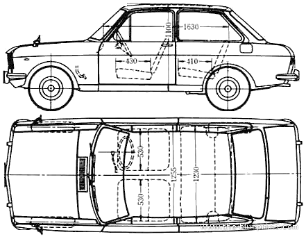Datsun Sunny B10 2-Door (1968) - Датсун - чертежи, габариты, рисунки автомобиля