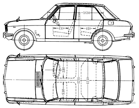 Datsun Sunny B10 4-Door (1968) - Датсун - чертежи, габариты, рисунки автомобиля