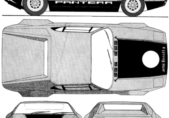 DeTomaso Pantera (1971) - ДеТомазо - чертежи, габариты, рисунки автомобиля