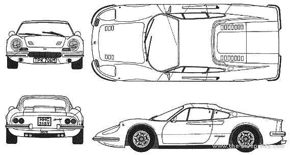 Dino 246GT - Феррари - чертежи, габариты, рисунки автомобиля