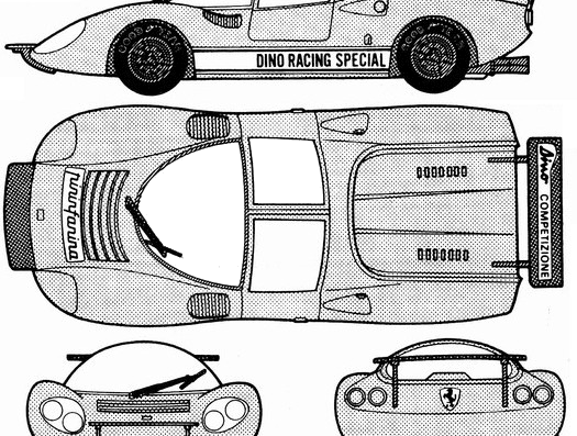 Dino Ferrari 206 DX (1966) - Разные автомобили - чертежи, габариты, рисунки автомобиля