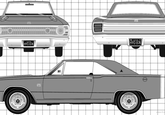 Dodge Dart GTS Hemi Hardtop (1968) - Додж - чертежи, габариты, рисунки автомобиля