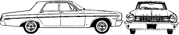 Dodge Polara 4-Door Sedan (1964) - Додж - чертежи, габариты, рисунки автомобиля