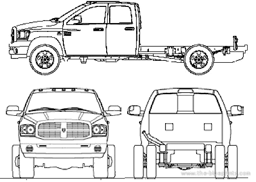 Dodge Ram 3500 Ext. Cab Chassis (2007) - Додж - чертежи, габариты, рисунки автомобиля
