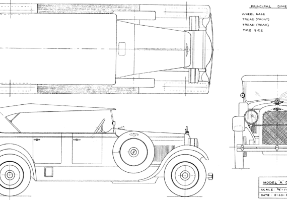 Duesenberg Model A - Дюзенберг - чертежи, габариты, рисунки автомобиля