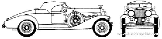 Duesenberg SJ Roadster (1932) - Дюзенберг - чертежи, габариты, рисунки автомобиля