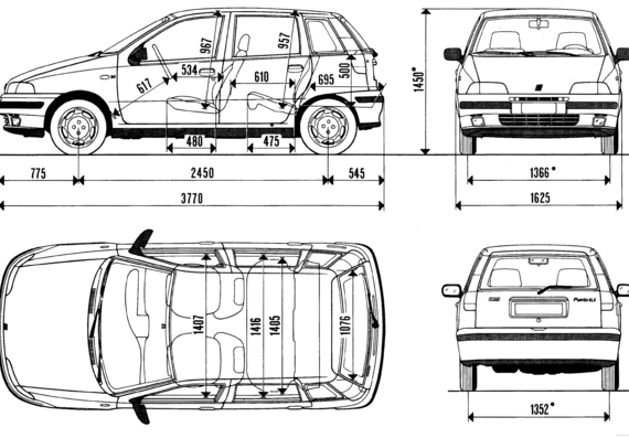 FIAT Punto (1995) - Фиат - чертежи, габариты, рисунки автомобиля
