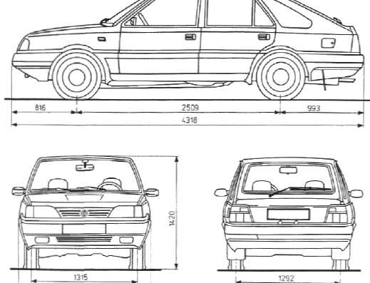 FSO Polonez Caro MR 93 - Форд - чертежи, габариты, рисунки автомобиля