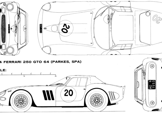 Ferrari 250 GTO (1964) - Феррари - чертежи, габариты, рисунки автомобиля