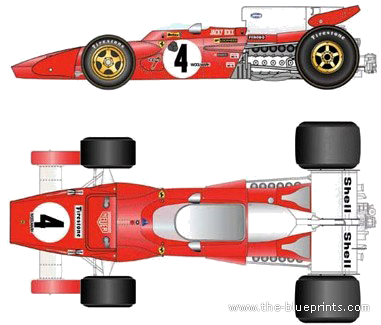 Ferrari 312B2 F1 GP (1971) - Феррари - чертежи, габариты, рисунки автомобиля