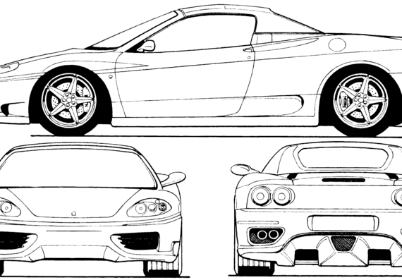 Ferrari 360 Spider (2000) - Феррари - чертежи, габариты, рисунки автомобиля