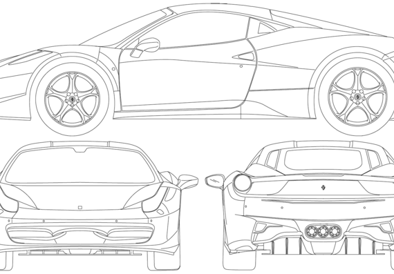 Ferrari 458 Italia (2013) - Феррари - чертежи, габариты, рисунки автомобиля