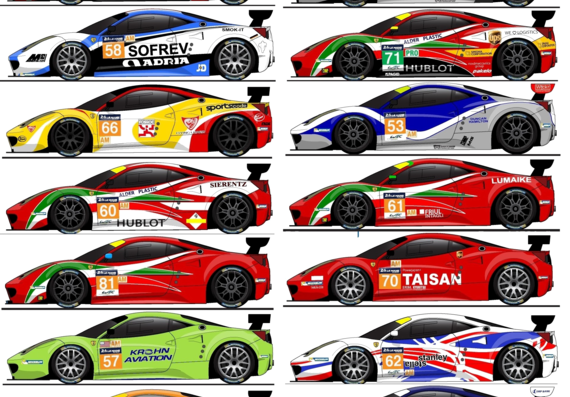 Ferrari 458 Italia Le Mans (2014) - Феррари - чертежи, габариты, рисунки автомобиля