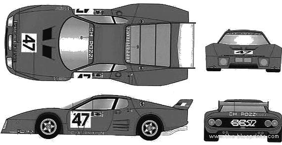 Ferrari 512BB LeMans No.47 (1981) - Феррари - чертежи, габариты, рисунки автомобиля