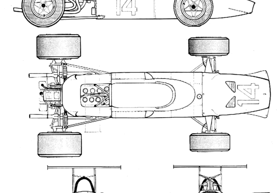 Ferrari Dino 166 F2 (1967) - Феррари - чертежи, габариты, рисунки автомобиля