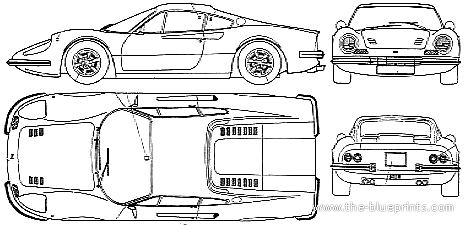 Ferrari Dino 246GT - Феррари - чертежи, габариты, рисунки автомобиля