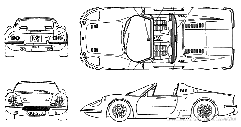 Ferrari Dino 246GTS - Феррари - чертежи, габариты, рисунки автомобиля