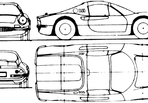 Ferrari Dino 246GTS (1972) - Феррари - чертежи, габариты, рисунки автомобиля