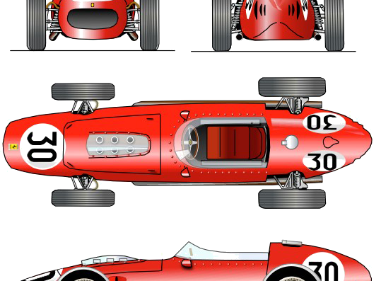 Ferrari Dino 246 F1 GP (1959) - Феррари - чертежи, габариты, рисунки автомобиля