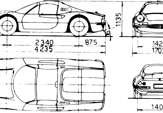 Ferrari Dino 246 GTS (1972) - Феррари - чертежи, габариты, рисунки автомобиля