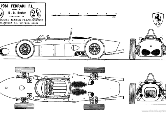 Ferrari F1 Sharknose (1961) - Феррари - чертежи, габариты, рисунки автомобиля