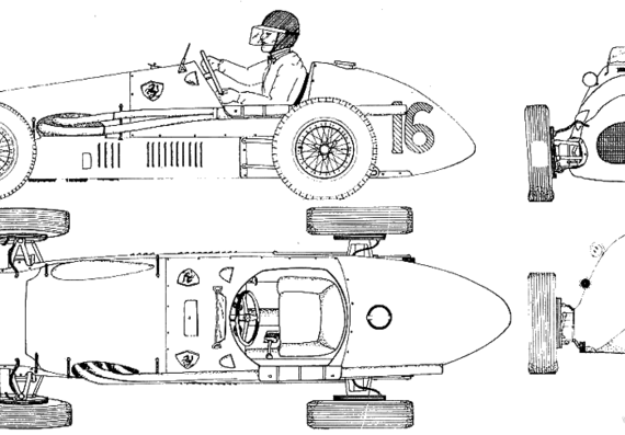 Ferrari F2 (1953) - Феррари - чертежи, габариты, рисунки автомобиля