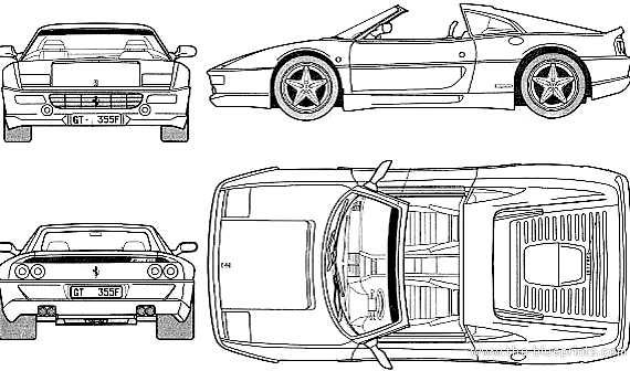 Ferrari F355 GTS - Феррари - чертежи, габариты, рисунки автомобиля