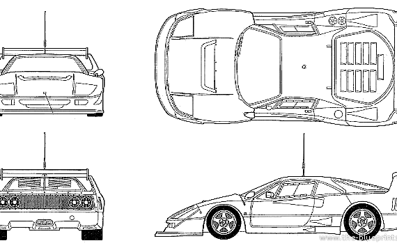 Ferrari F40LM - Феррари - чертежи, габариты, рисунки автомобиля