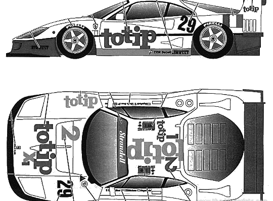 Ferrari F40LM totip (1994) - Феррари - чертежи, габариты, рисунки автомобиля