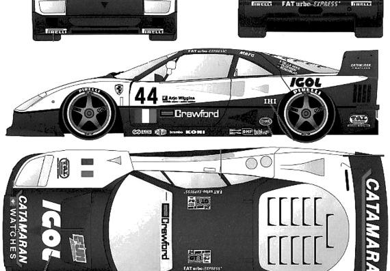 Ferrari F40 Le Mans (1996) - Феррари - чертежи, габариты, рисунки автомобиля