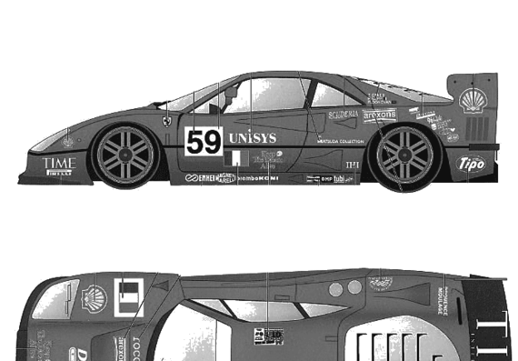 Ferrari F40 Le Mans Shell 59 (1996) - Феррари - чертежи, габариты, рисунки автомобиля
