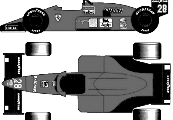 Ferrari F88C F1 (1988) - Феррари - чертежи, габариты, рисунки автомобиля