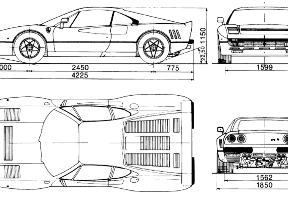 Ferrari GTO (1984) - Феррари - чертежи, габариты, рисунки автомобиля
