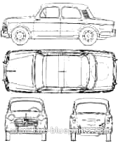 Fiat 1100 - Фиат - чертежи, габариты, рисунки автомобиля